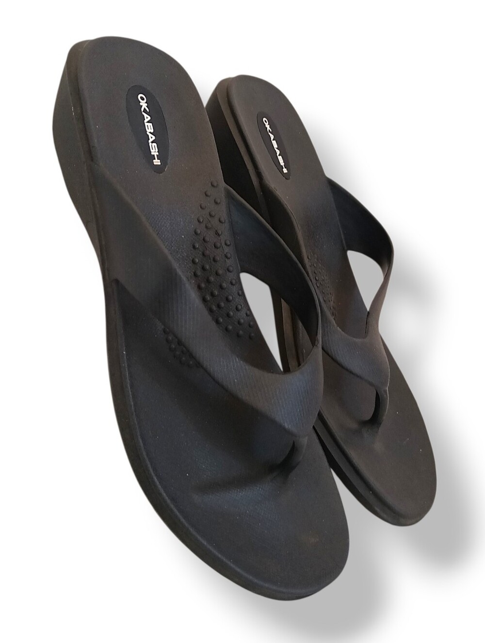 Okabashi Black Platform Flip Flop Sandals Durable Short Heel Recycled Plastic LG